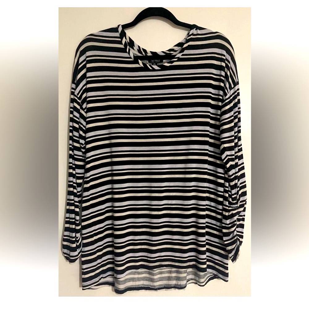 Jones New York Women's Long Sleeve Blue & White Stripes Striped Top Tunic LARGE